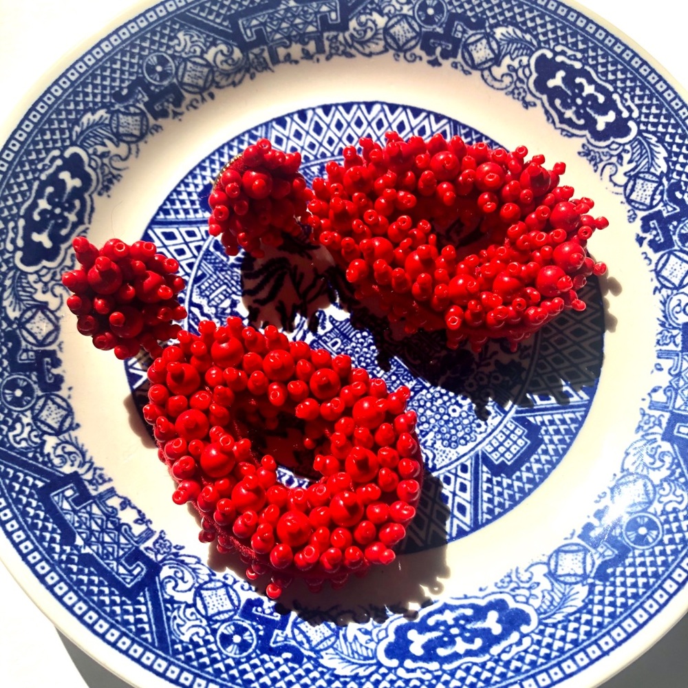 Red Beaded Dangle Earrings